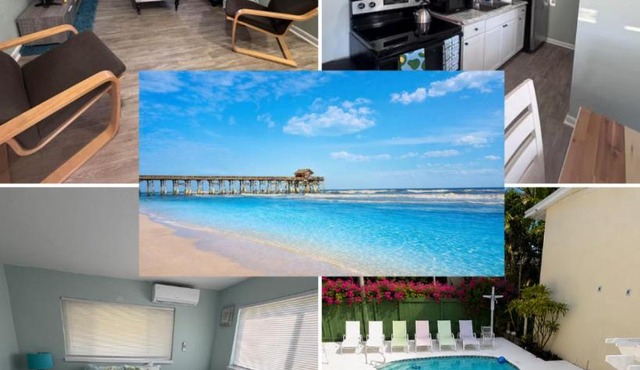2BR 2 BATH Cottage Steps to Beach & Downtown w pool in Cocoa Beach