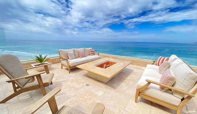 Beachfront Penthouse with Large Private Rooftop Patio with Wood Burning Firepit in Playas de Rosarito