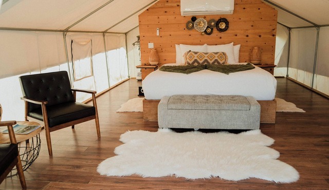 Luxury Glamping Tent with Vineyard Views & Private Bathroom in Villa de Juárez